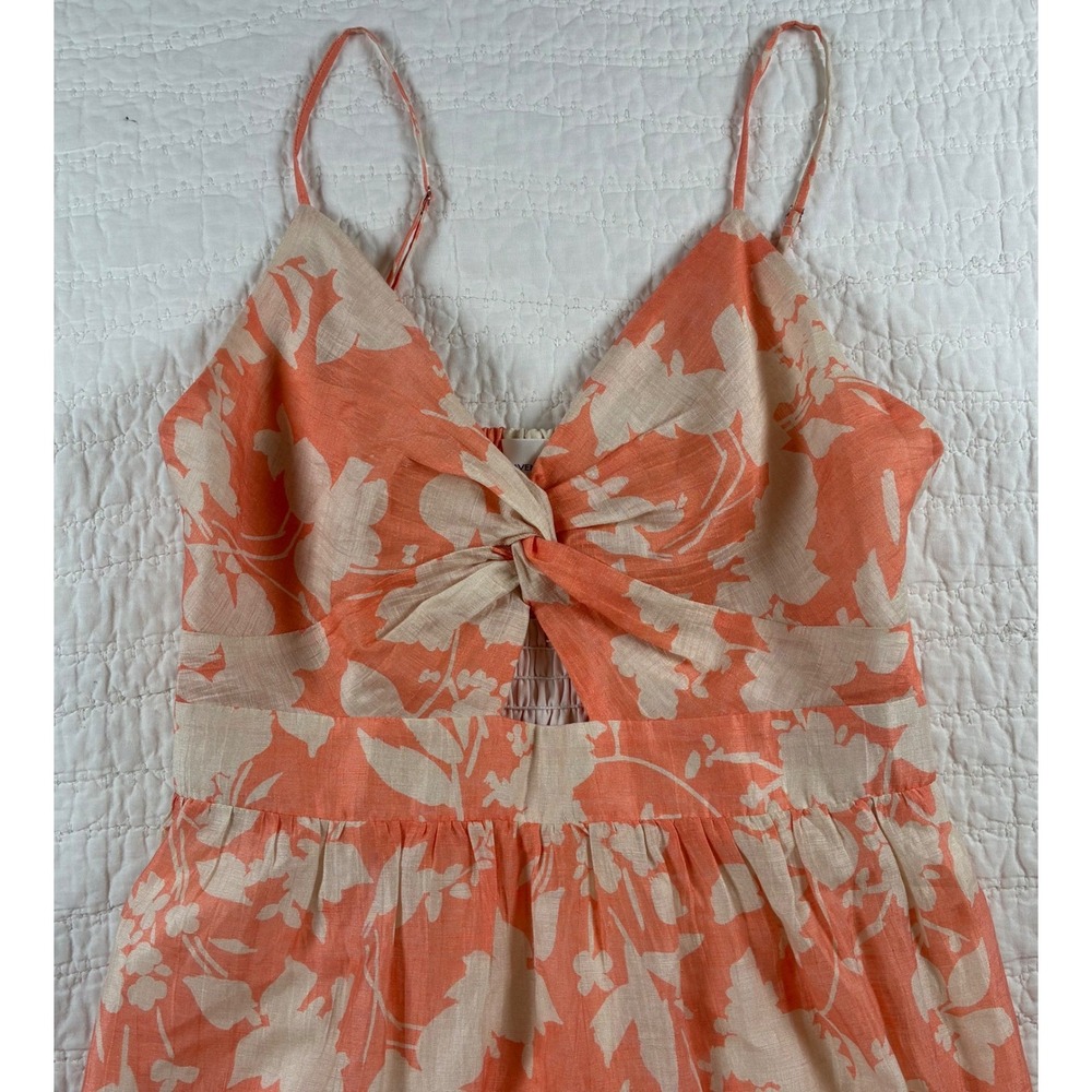 Lavender Brown Aurora Maxi Dress Medium Orange Floral Twist Front Cutout Tiered